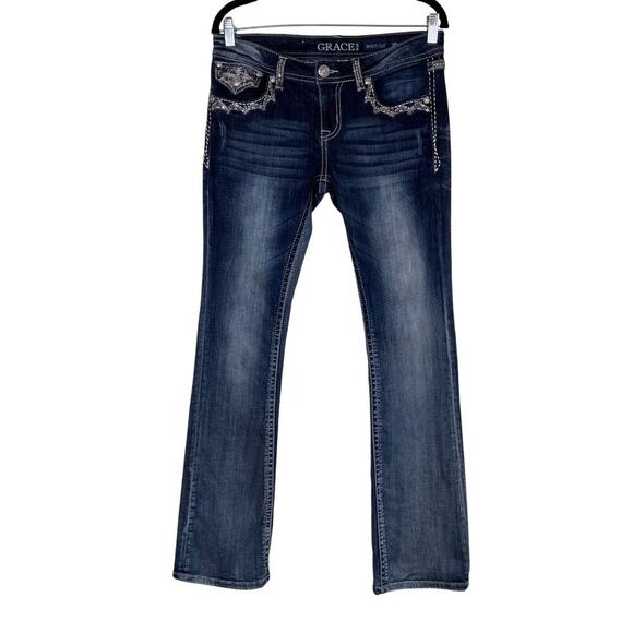 Grace in L.A. Denim - Grace In La Sz 29 Flap Pocket Embellished Embroidered Low Rise Bootcut Jeans